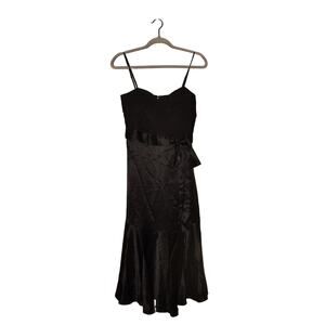 CINQ A SEPT NEW $495 Black Vienna‎ Bow Silk Midi Dress Ruched Size 0